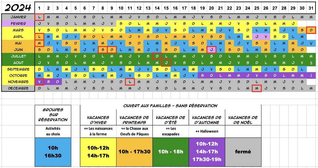 calendrier d'ouverture 2024 de la Ferme de Woimbey Meuse